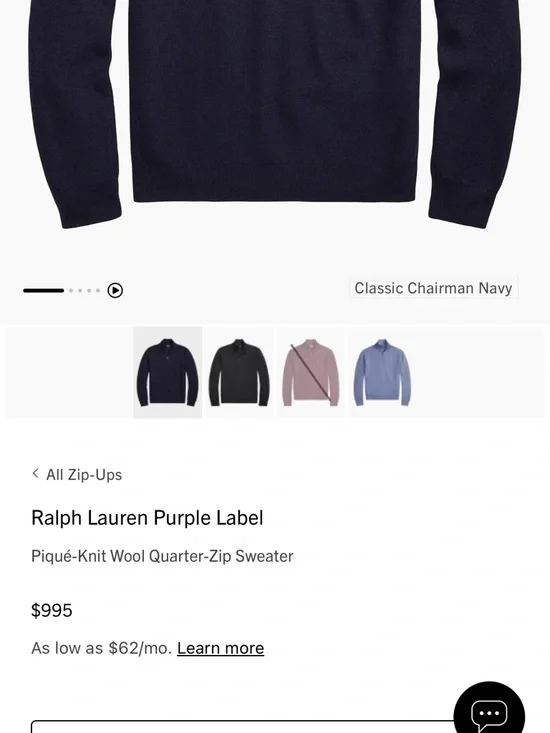 Ralph Lauren Purple Label Navy Half-Zip Wool Sweater - Picture 2 of 13